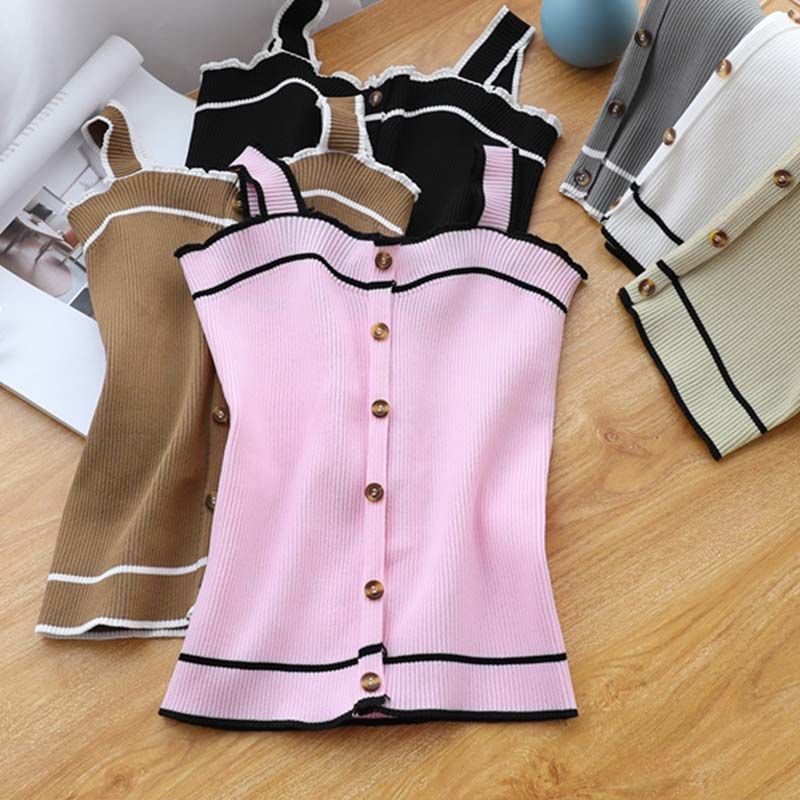 Street Fashion Style Youtube - New Knit Tank Top Button Crop