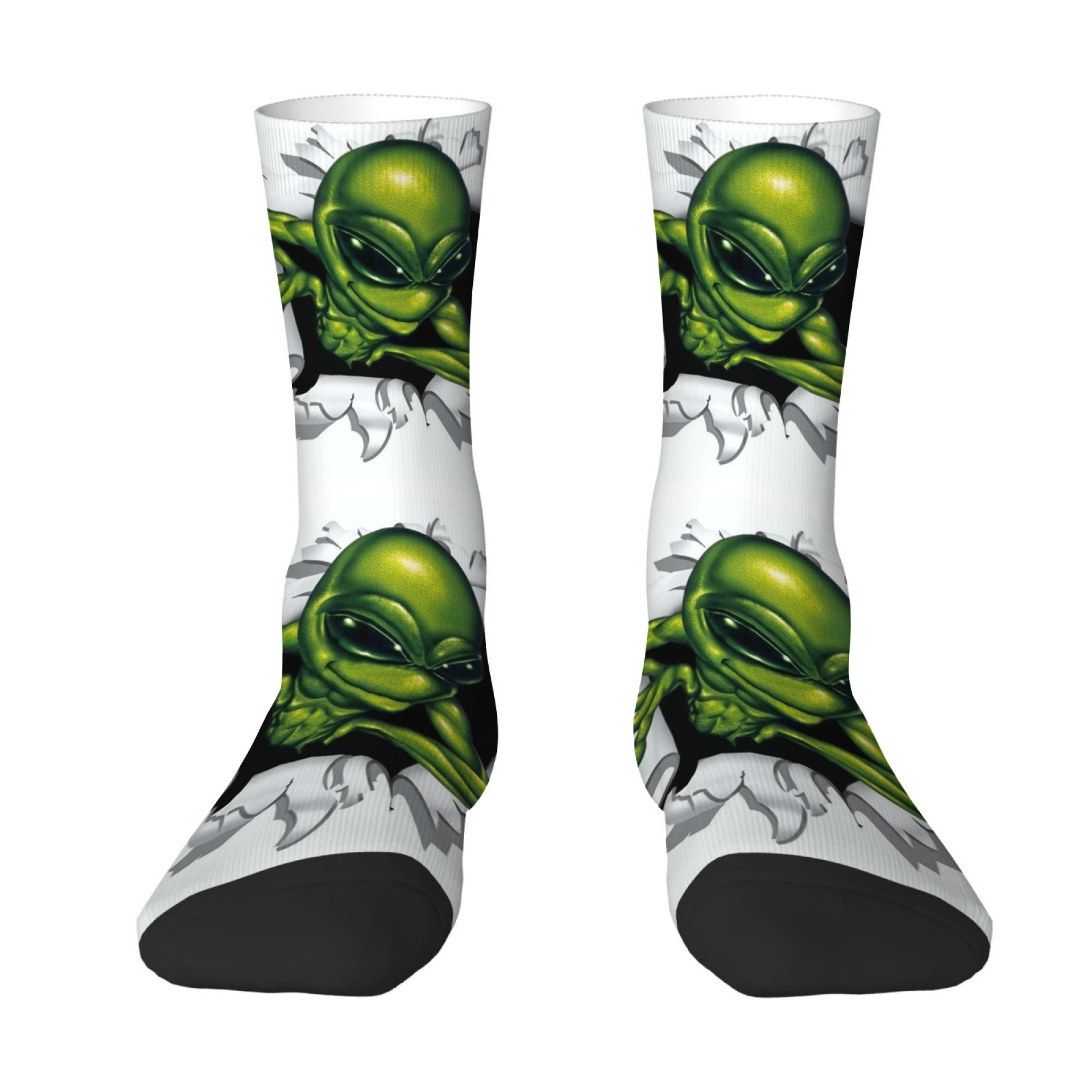 Street Fashion Style Youtube - Creepy Alien-themed Ripped Print Men's Socks