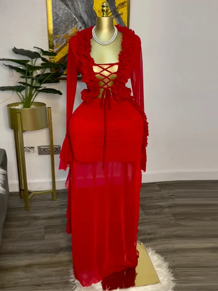 Street Fashion Types - Fashion Women Set Mesh Full Sleeve