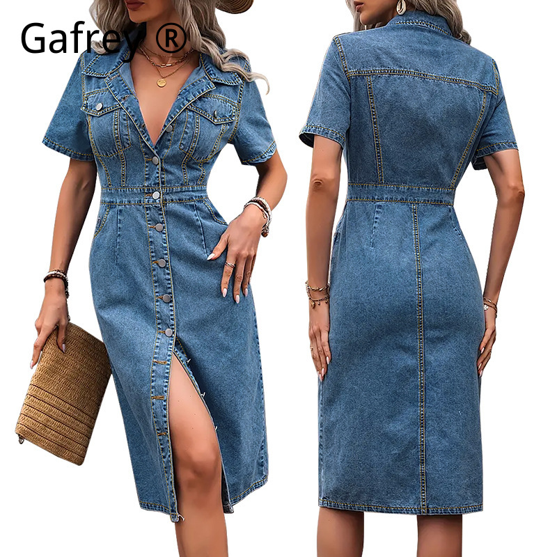 Street Fashion Jeans Women - Plus Size Women Lapel Denim Dress
