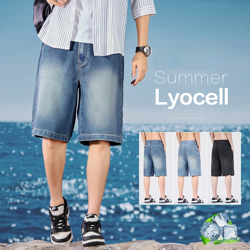Street Fashion Baggy - Summer Thin Men's Denim Shorts Lyocell