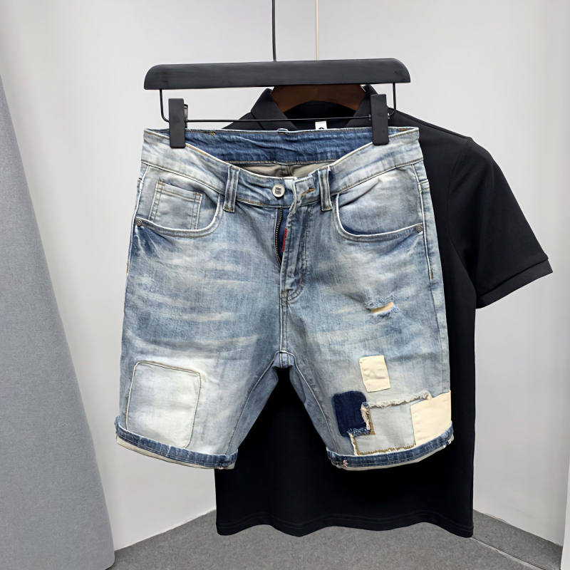 Street Fashion Baggy - Straight Male Denim Shorts Ripped Jorts