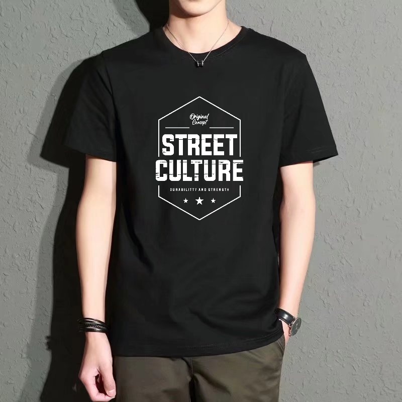 Street Fashion Culture - Men's Black Round-Neck Short-Sleeved T-Shirt, Street
