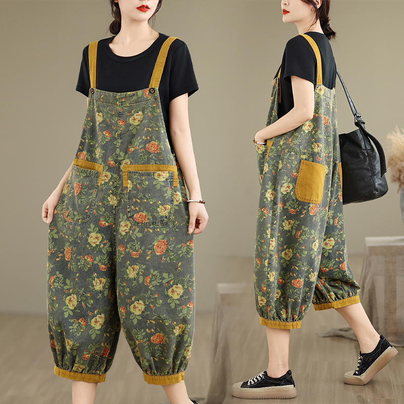 Street Fashion Jeans Women - Fashion Print Floral Y2K Denim Jumpsuits