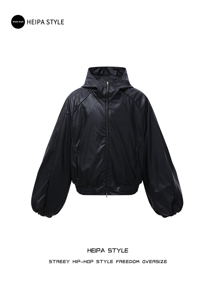 Street Fashion Culture - American Retro Cleanfit Hooded PU Leather