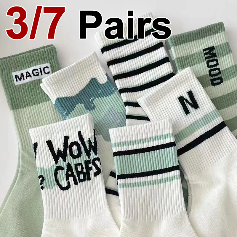 3/7 Pairs Women Striped Printe - Street Fashion Style Youtube 评论和价格