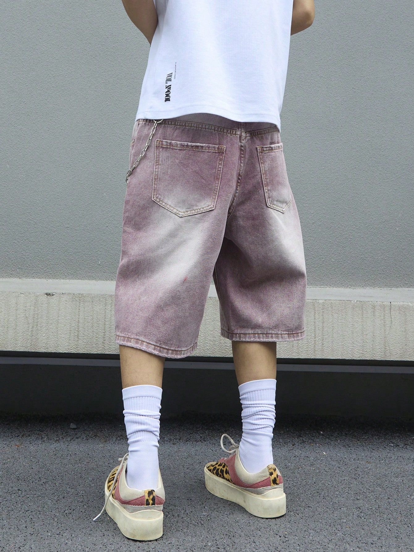 Men's Pink Gradient Denim Shor - Street Fashion Baggy 评论和价格