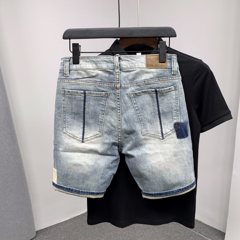 Straight Male Denim Shorts Rip - Street Fashion Baggy 评论和价格