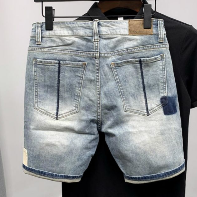 Straight Male Denim Shorts Rip - Street Fashion Baggy 评论和价格