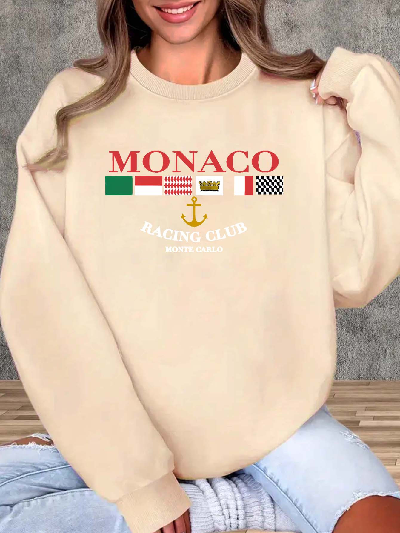 Women's MONACO Print Sweatshir - Street Fashion Monaco 评论和价格