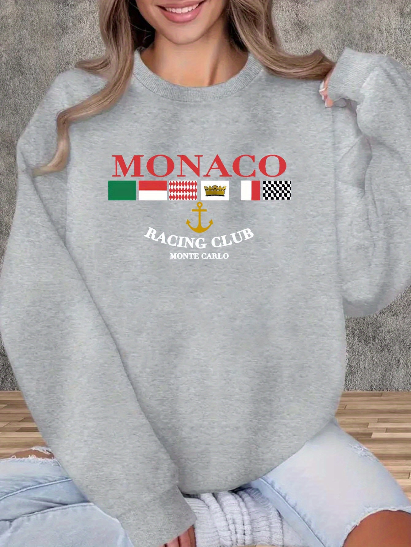 Women's MONACO Print Sweatshir - Street Fashion Monaco 评论和价格