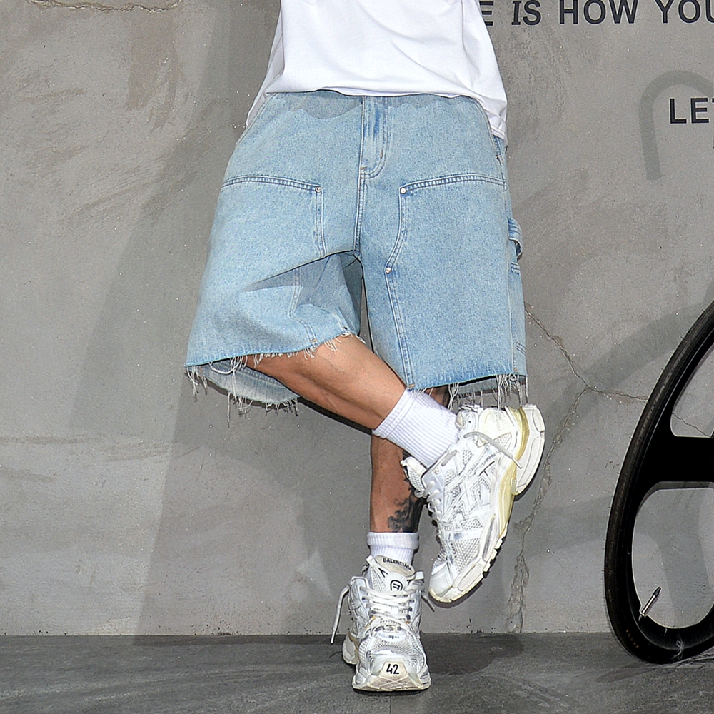 American Workwear Denim Shorts - Street Fashion Baggy 评论和价格