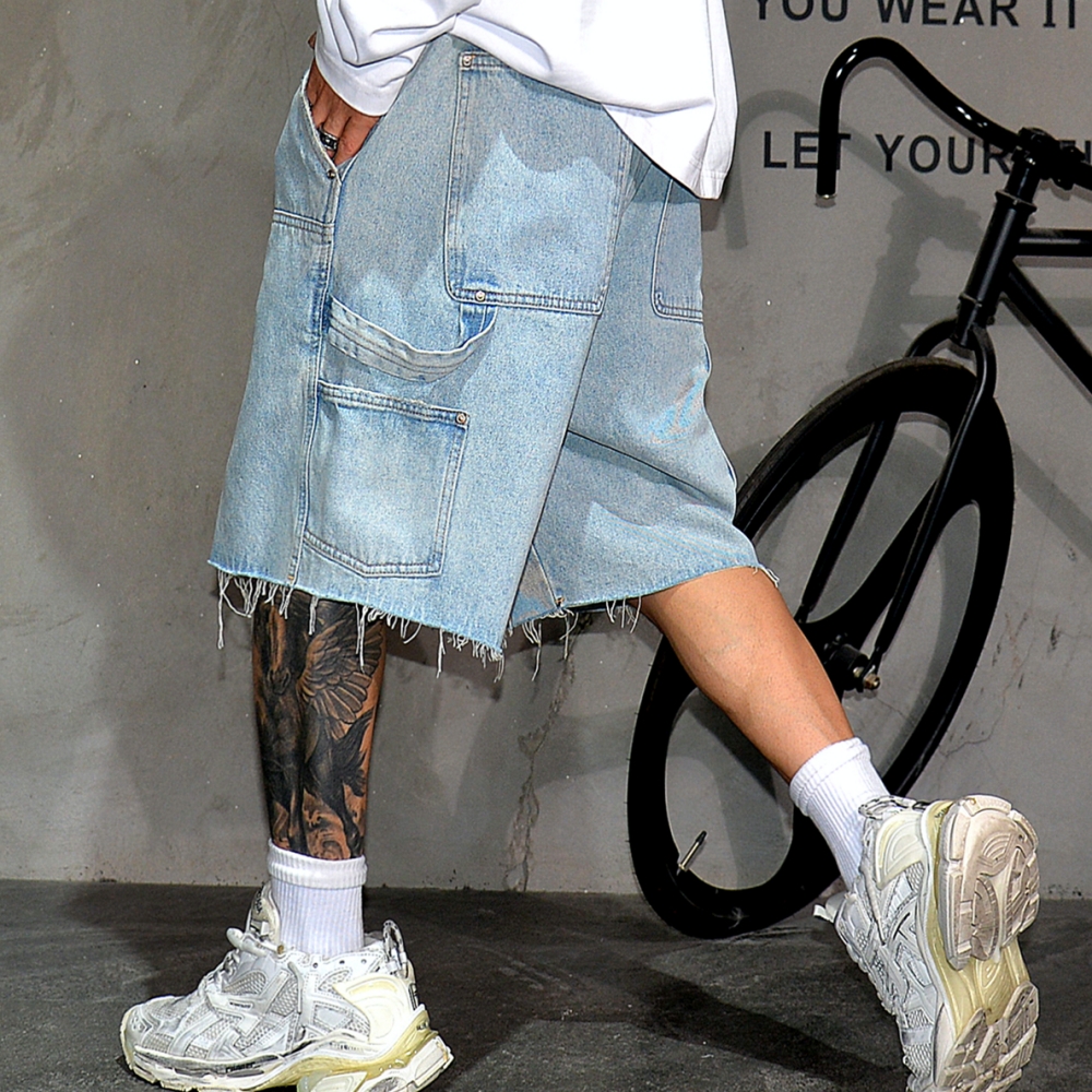 American Workwear Denim Shorts - Street Fashion Baggy 评论和价格