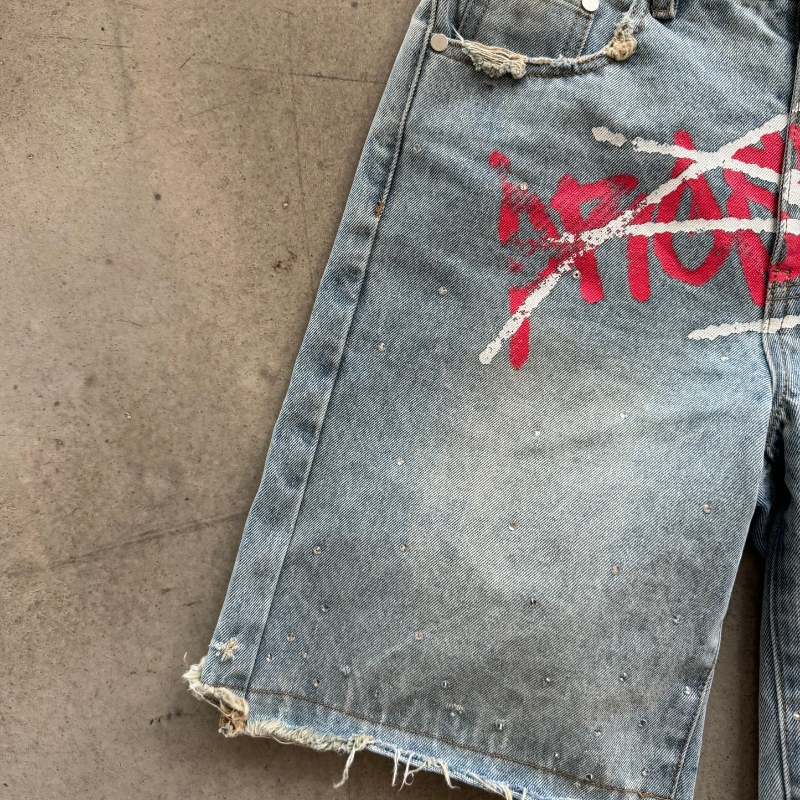 Y2K Graffiti Jorts Rhinestone  - Street Fashion Baggy 评论和价格