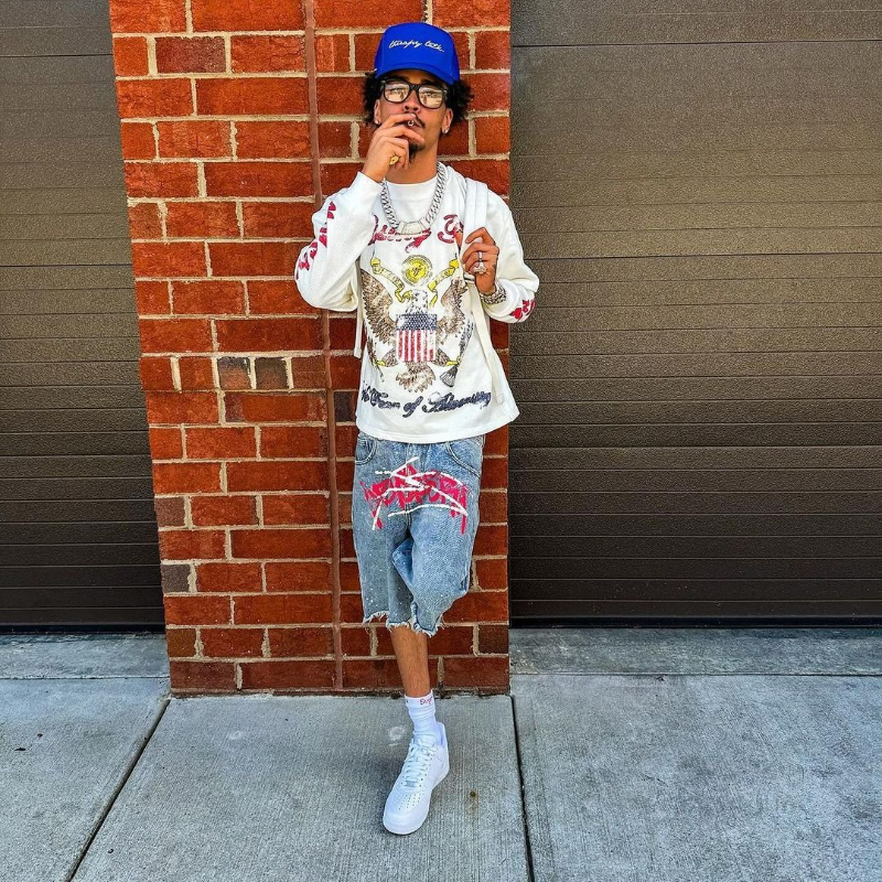 Y2K Graffiti Jorts Rhinestone  - Street Fashion Baggy 评论和价格