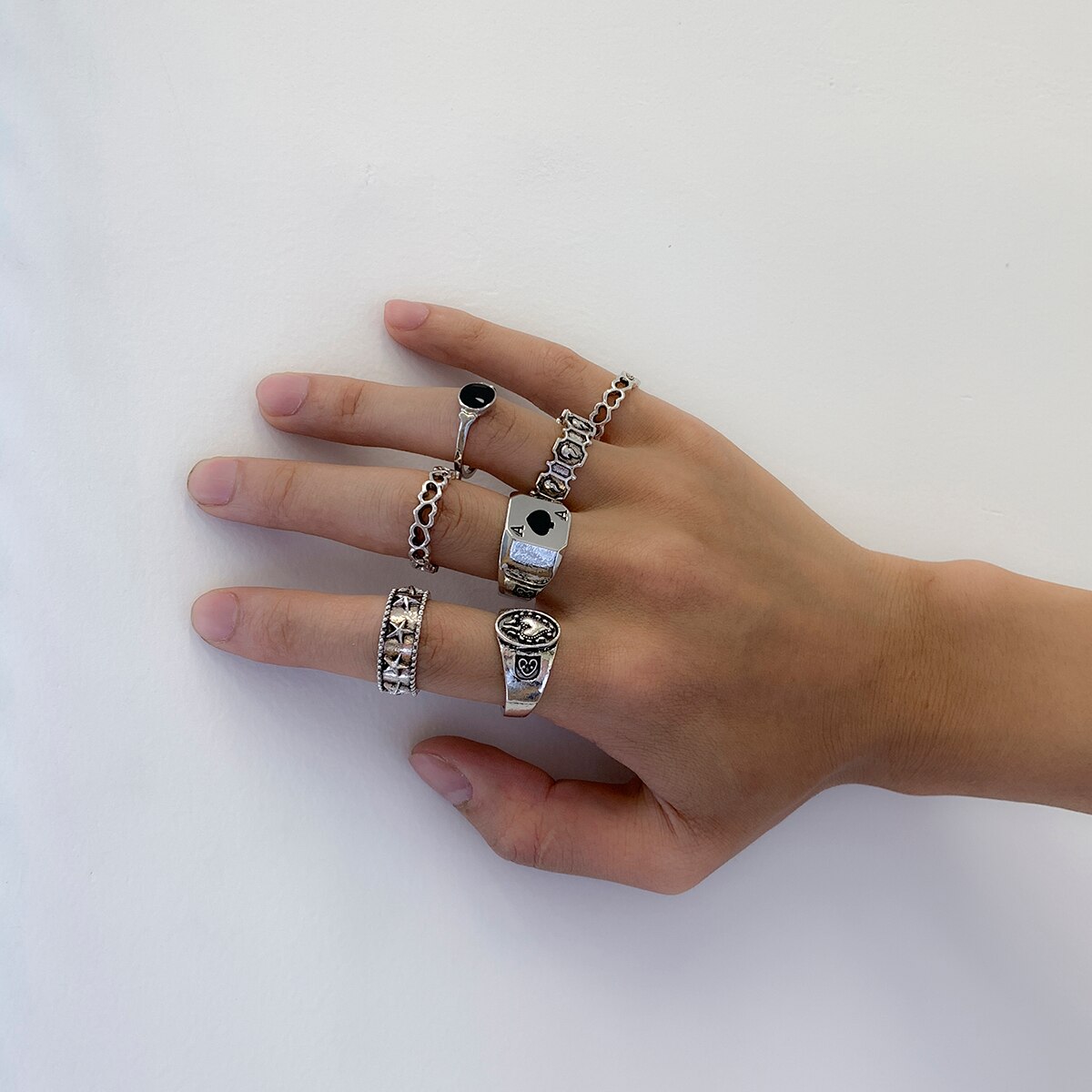 7Pcs/Set Goth Carved Heart Pok - Street Fashion Goth 评论和价格